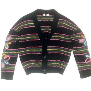 Moth Women Sweater Navy Blue XS Wool Cashmere Blend Stripe Floral Anthropologie